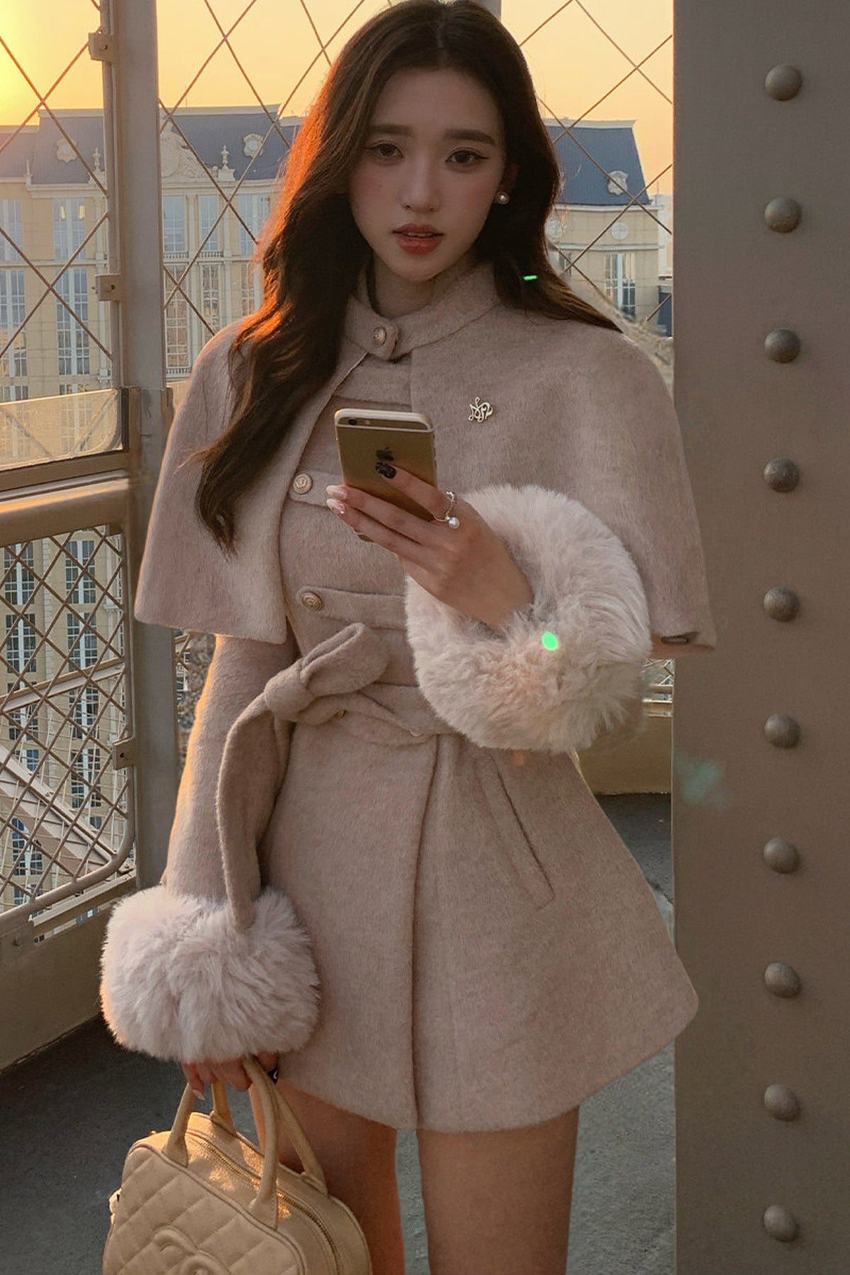 Rich Girl Style Cape Wool Coat Set-Up