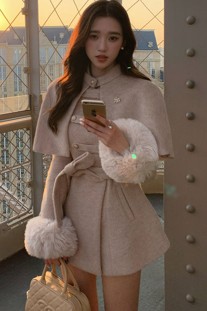 Rich Girl Style Cape Wool Coat Set-Up