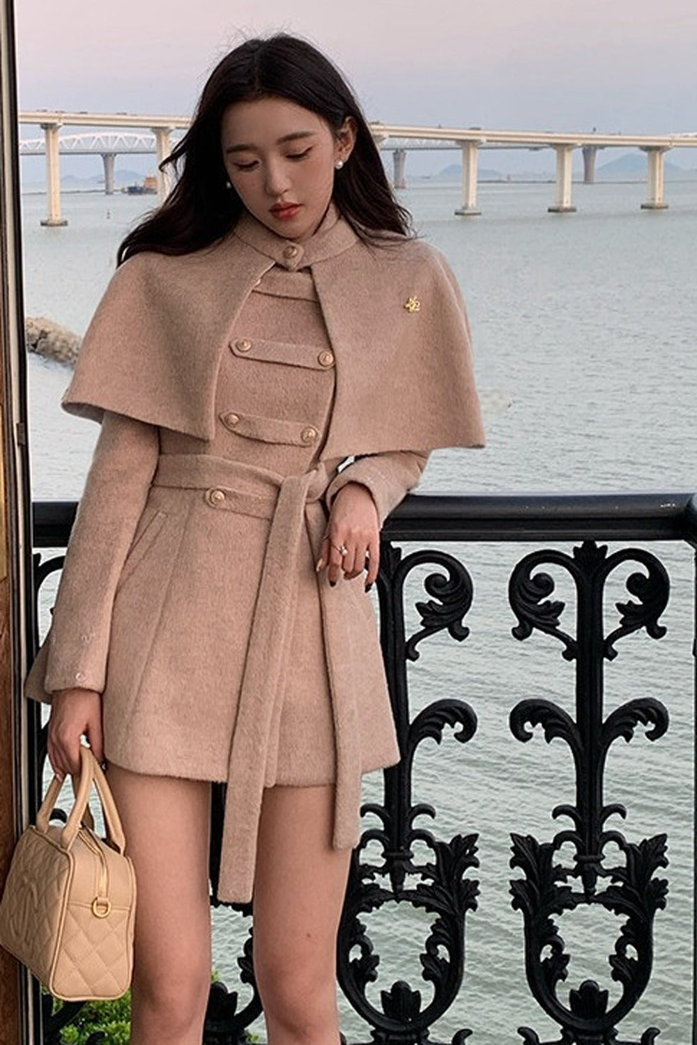 Rich Girl Style Cape Wool Coat Set-Up