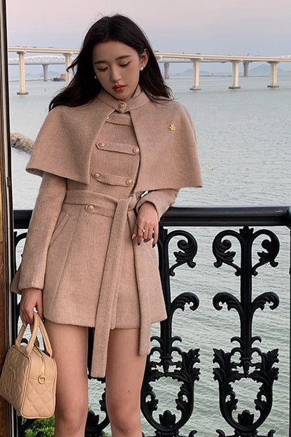 Rich Girl Style Cape Wool Coat Set-Up