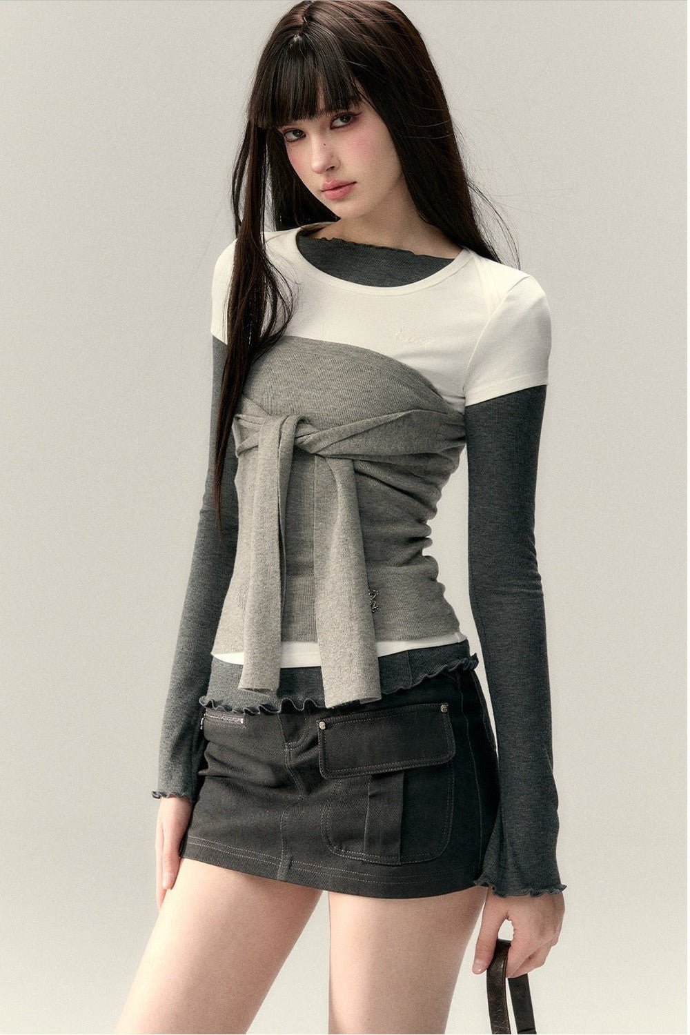 Viapitti Wavy Edge Layered T-Shirt Set-Up