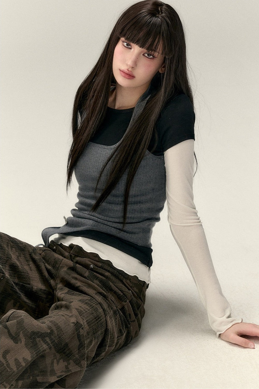 Viapitti Wavy Edge Layered T-Shirt Set-Up