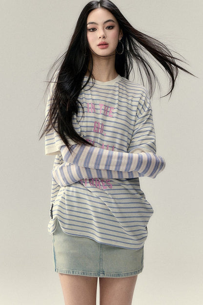 Striped Letter Print Top