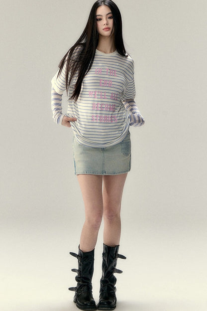 Striped Letter Print Top
