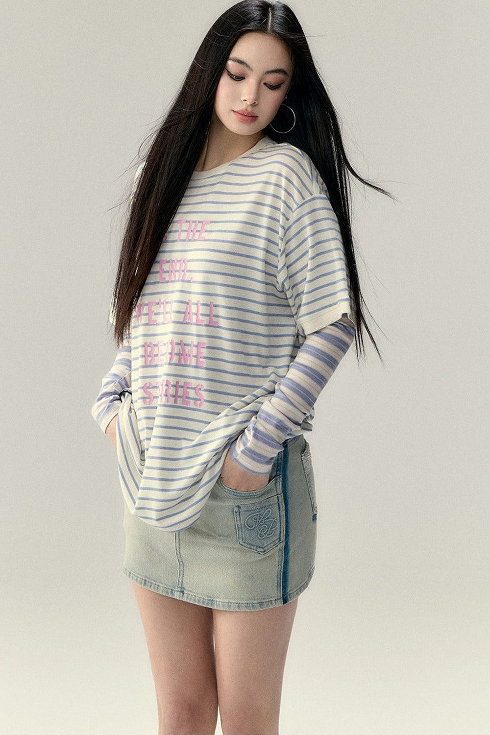 Striped Letter Print Top