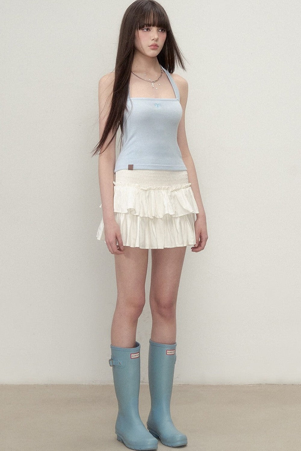 Heavy Embroidery Bow Halter Tank Top