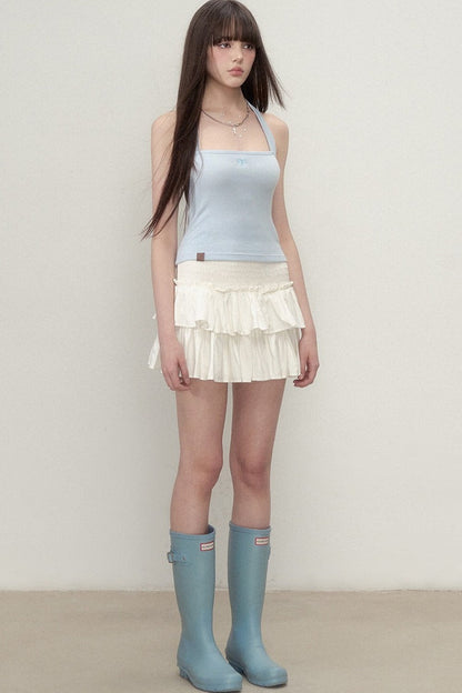 Heavy Embroidery Bow Halter Tank Top