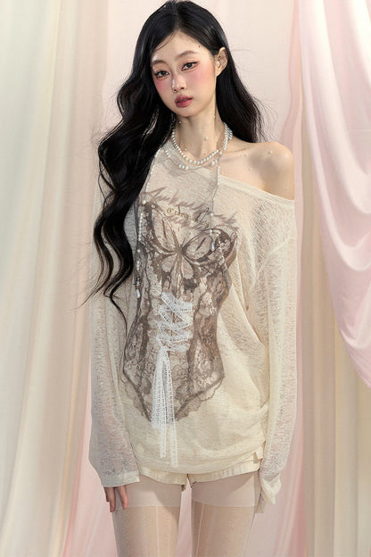 Long-Sleeved Off-Shoulder T-Shirt