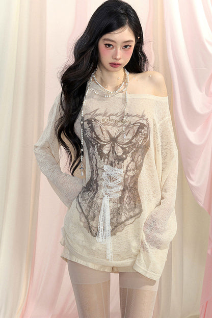 Long-Sleeved Off-Shoulder T-Shirt