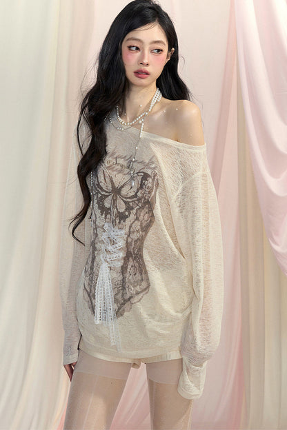 Long-Sleeved Off-Shoulder T-Shirt