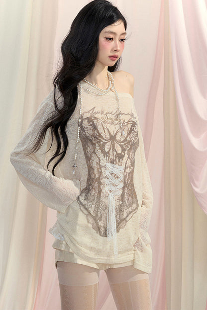 Long-Sleeved Off-Shoulder T-Shirt