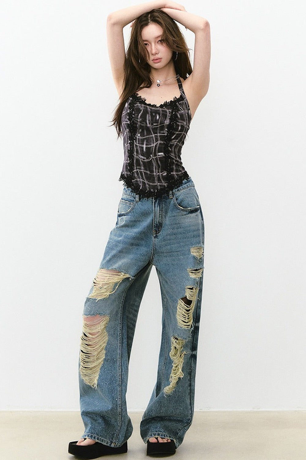 Heavy Lace Patchwork Halter Tank Top