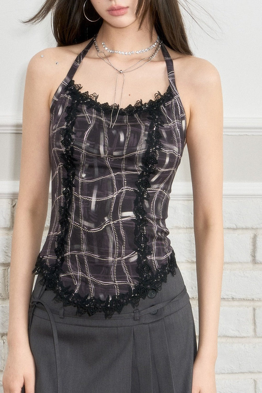 Heavy Lace Patchwork Halter Tank Top