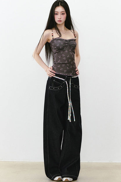Camisole-Top mit Perlen und Blumenmuster