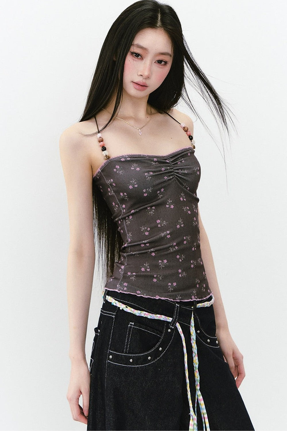 Camisole-Top mit Perlen und Blumenmuster