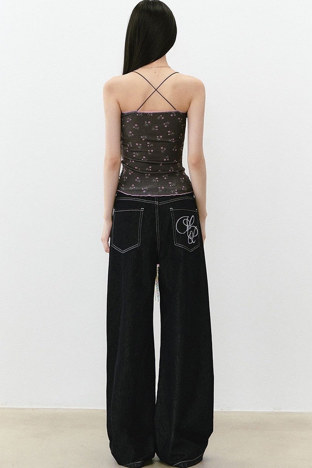 Camisole-Top mit Perlen und Blumenmuster