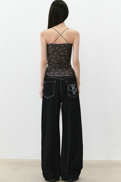 Camisole-Top mit Perlen und Blumenmuster