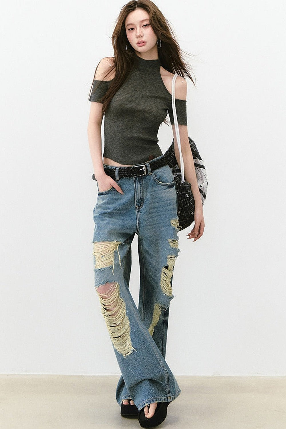 gilet en maille réversible à lacets