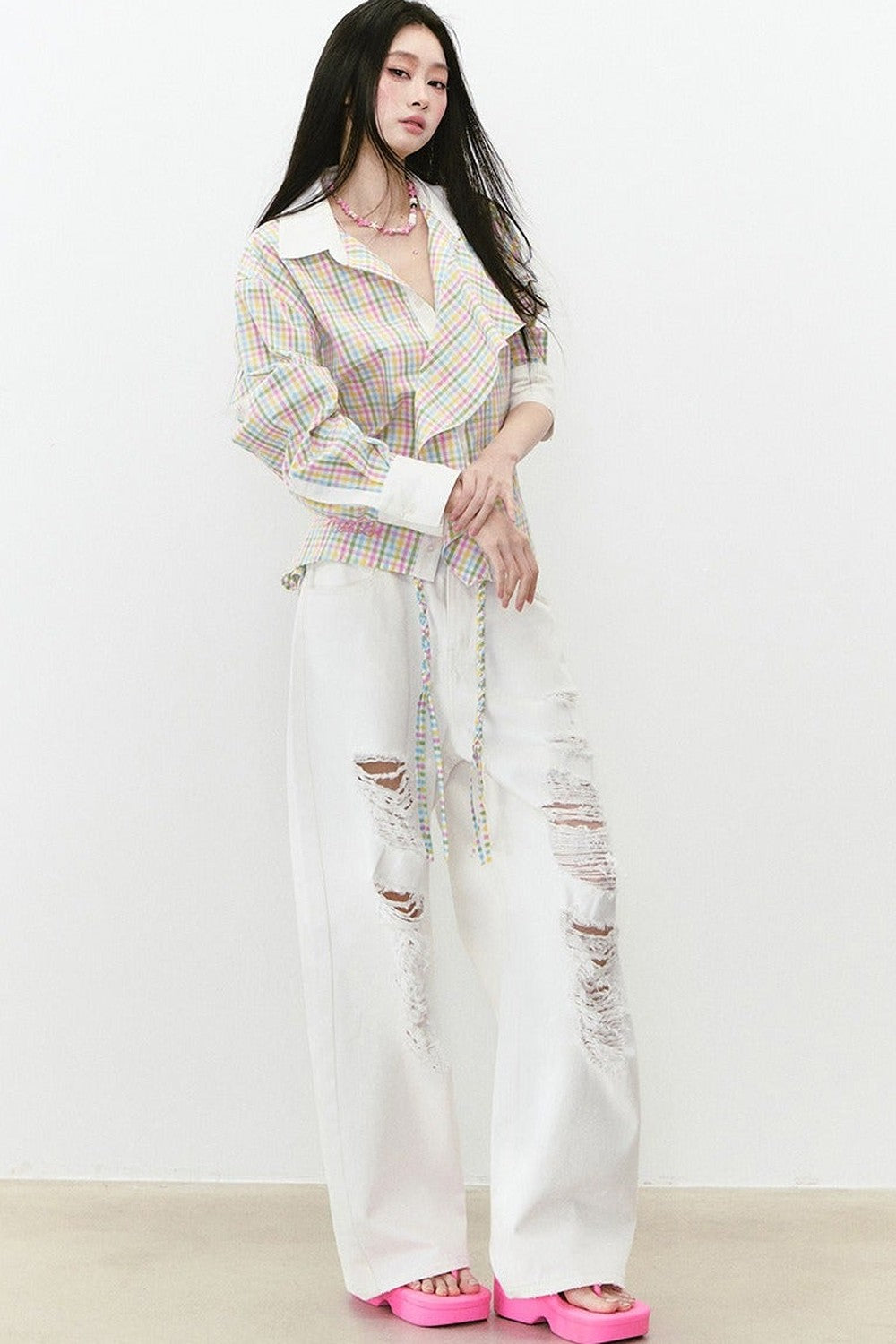 Layered Cropped Long-Sleeve Shirt