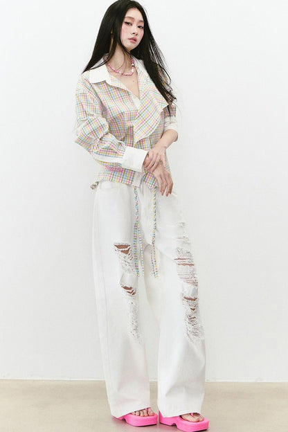 Layered Cropped Long-Sleeve Shirt