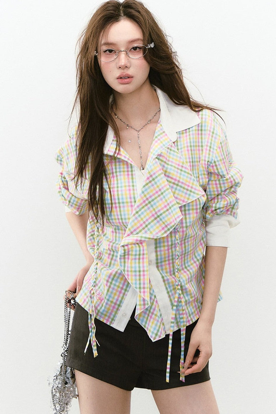 Layered Cropped Long-Sleeve Shirt