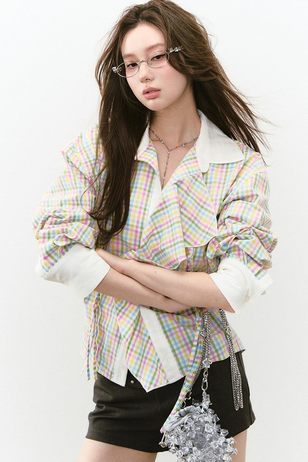 Layered Cropped Long-Sleeve Shirt