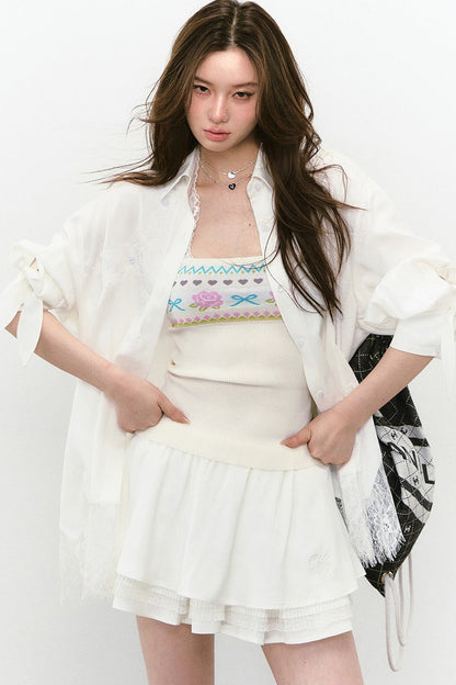 Linen Lace Beaded Top