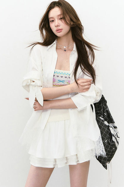 Linen Lace Beaded Top