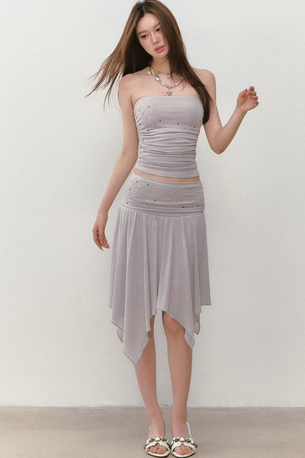 Beaded Pleated Acetate Bustier and Skirt Set-Up