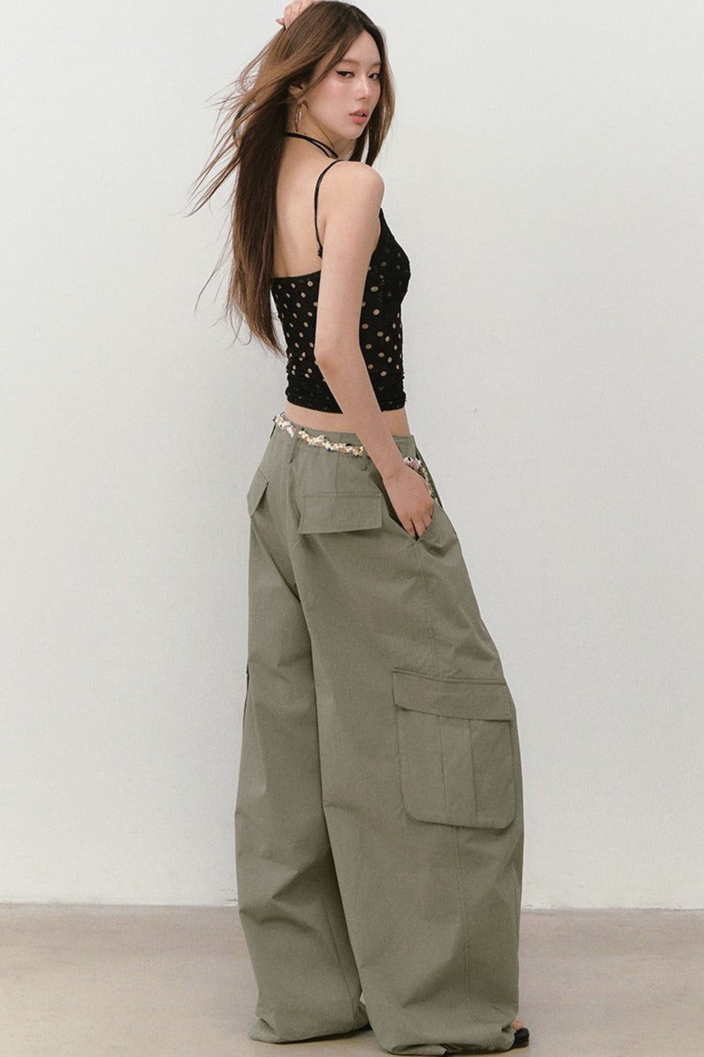 와이드 레그 비즈 워크 팬츠