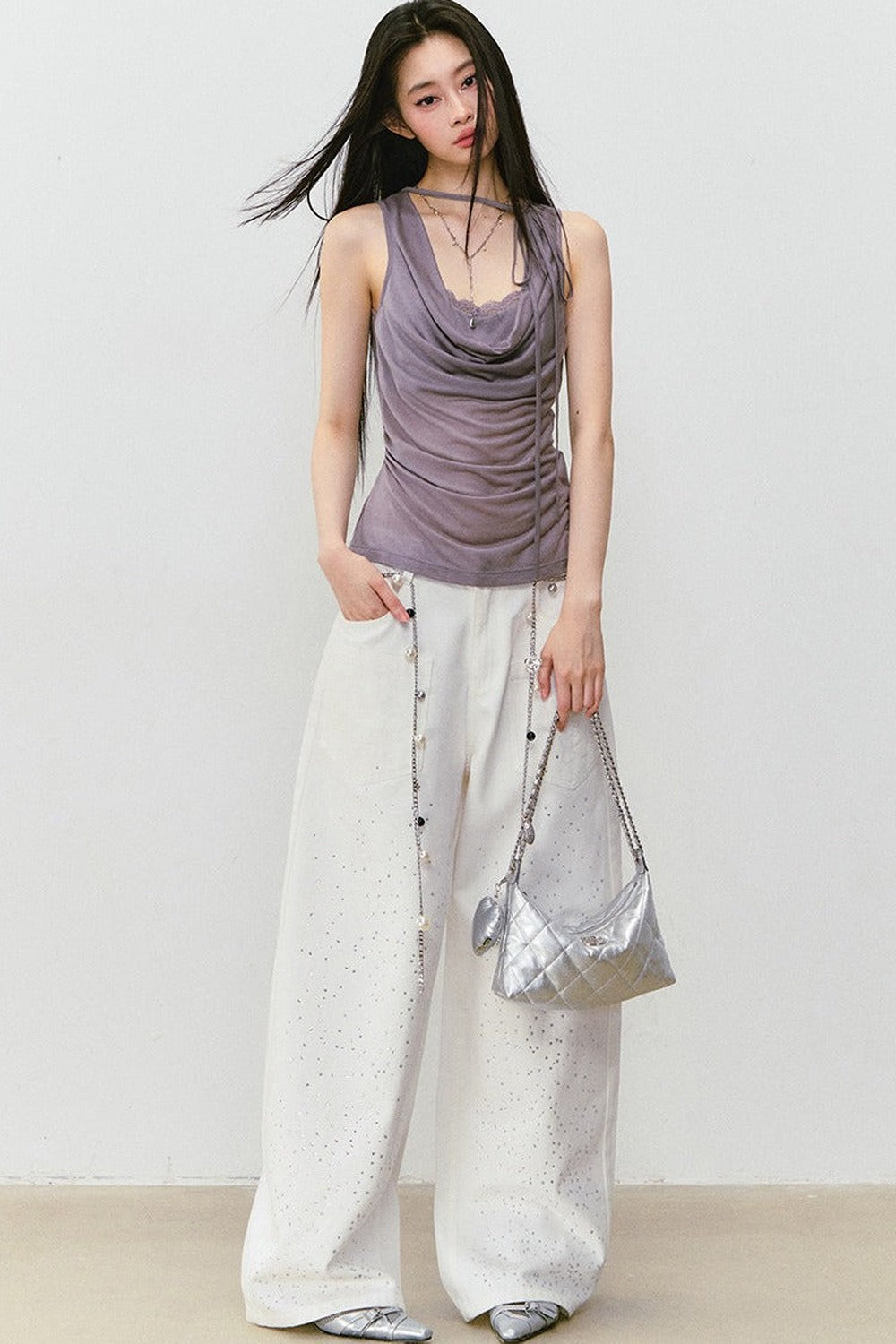 Lace Patchwork Lyocell Layered Camisole Top
