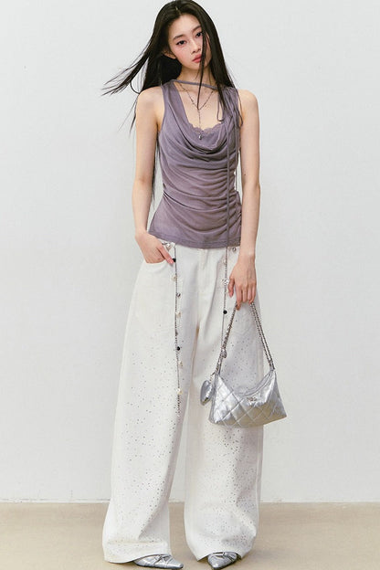 Lace Patchwork Lyocell Layered Camisole Top