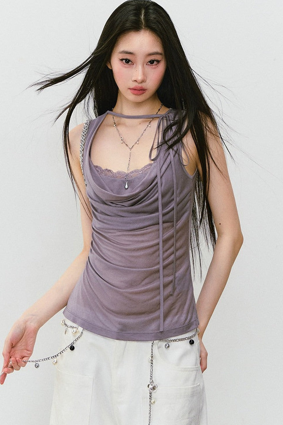 Lace Patchwork Lyocell Layered Camisole Top