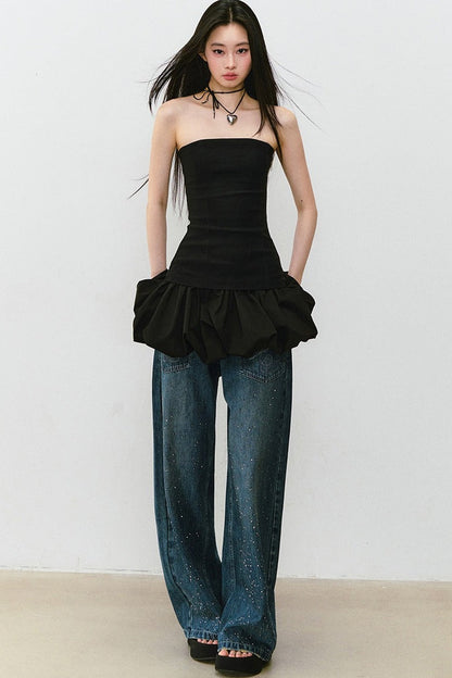 Vintage Rhinestone Wide-Leg Jeans