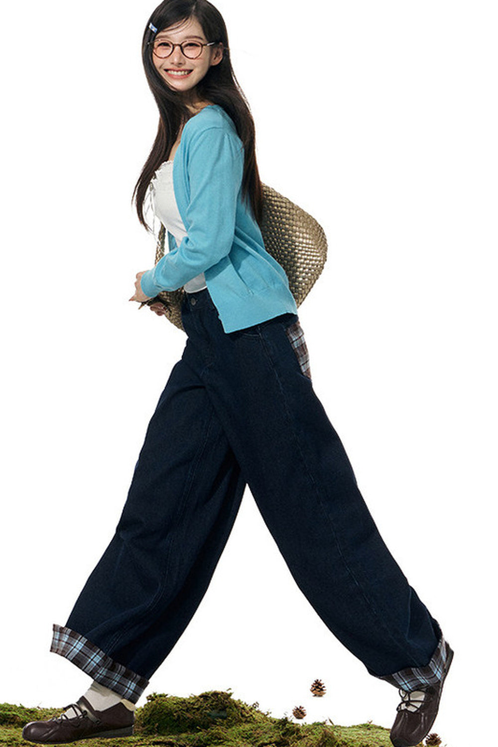 Plaid Wide-Leg Pants and Cardigan Set-Up