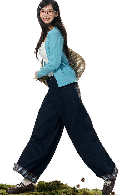 Plaid Wide-Leg Pants and Cardigan Set-Up