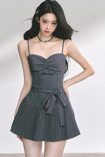 Gray Spaghetti Strap Puffy Dress