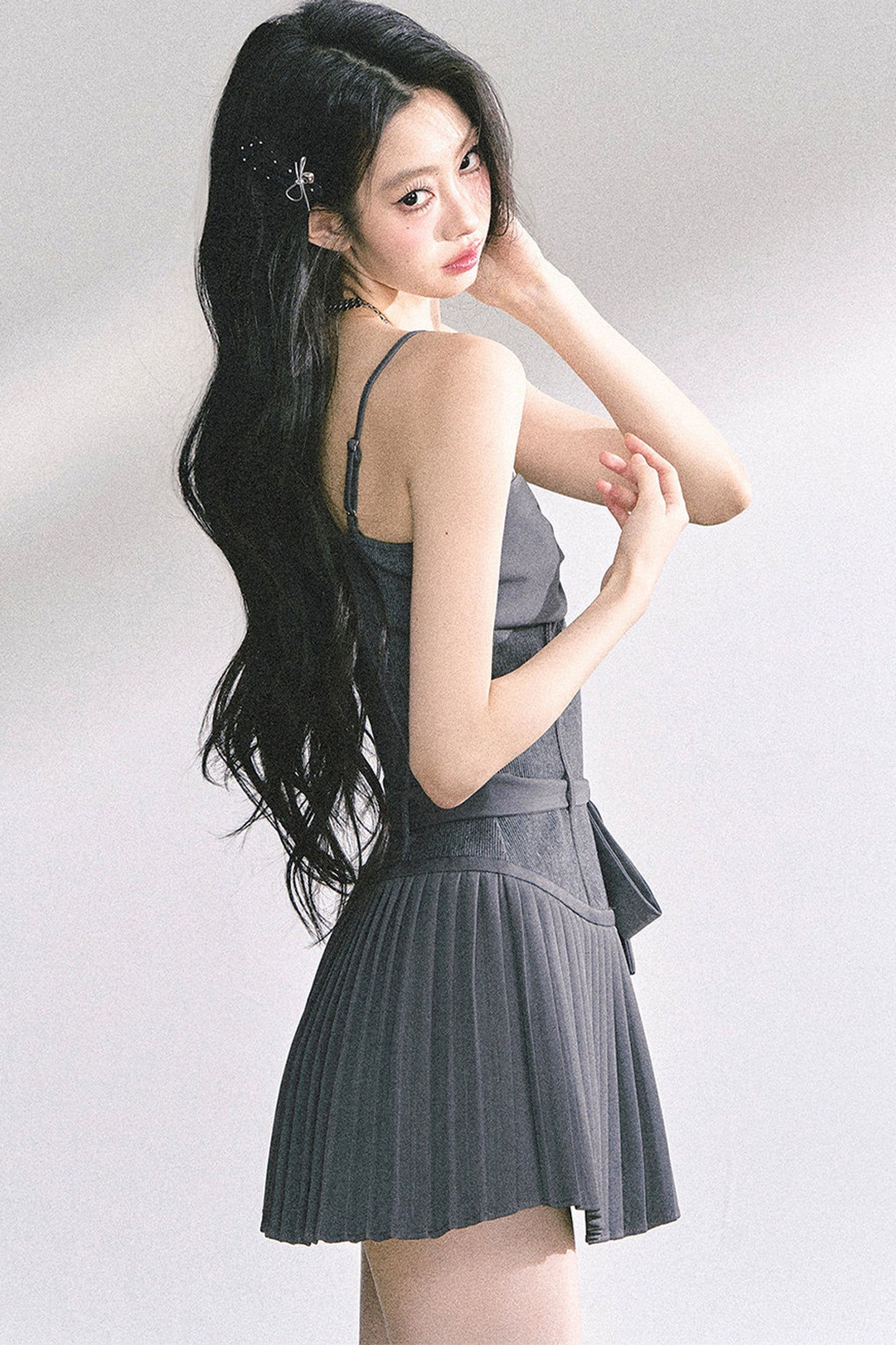 Gray Spaghetti Strap Puffy Dress