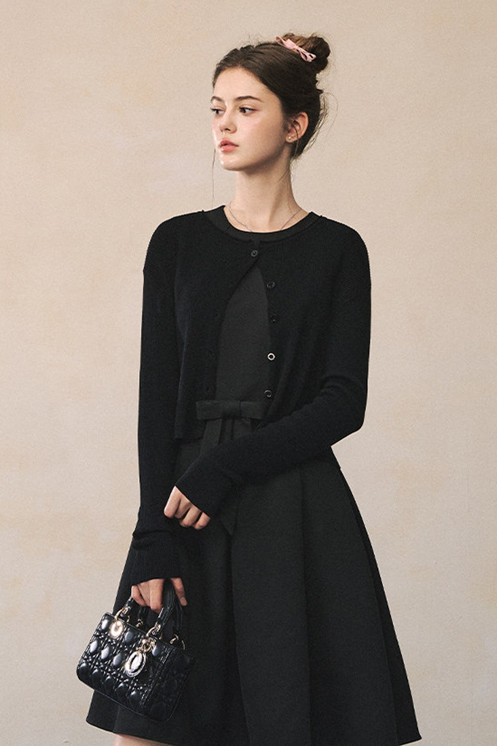 Black Bow A-Line Vest Dress