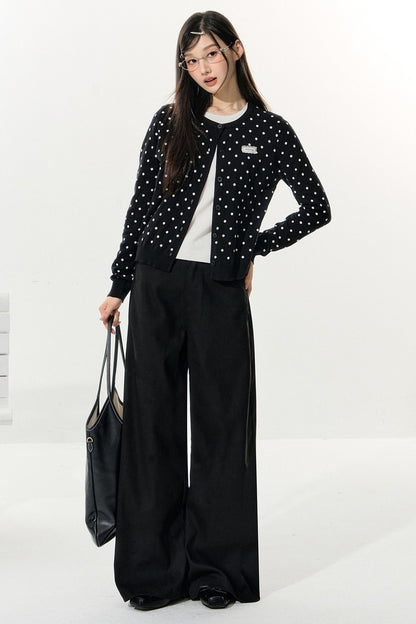Polka Dot Knitted Cardigan and White Skirt Set-Up