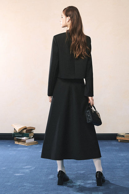Black Polka Dot Tie Blazer And Skirt Set-Up