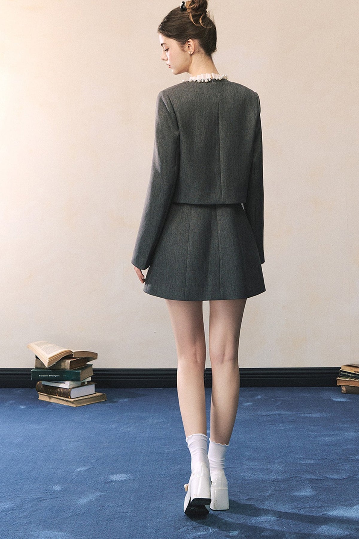 Miu Style Tweed Blazer Sleeveless A-Line Dress Set-Up