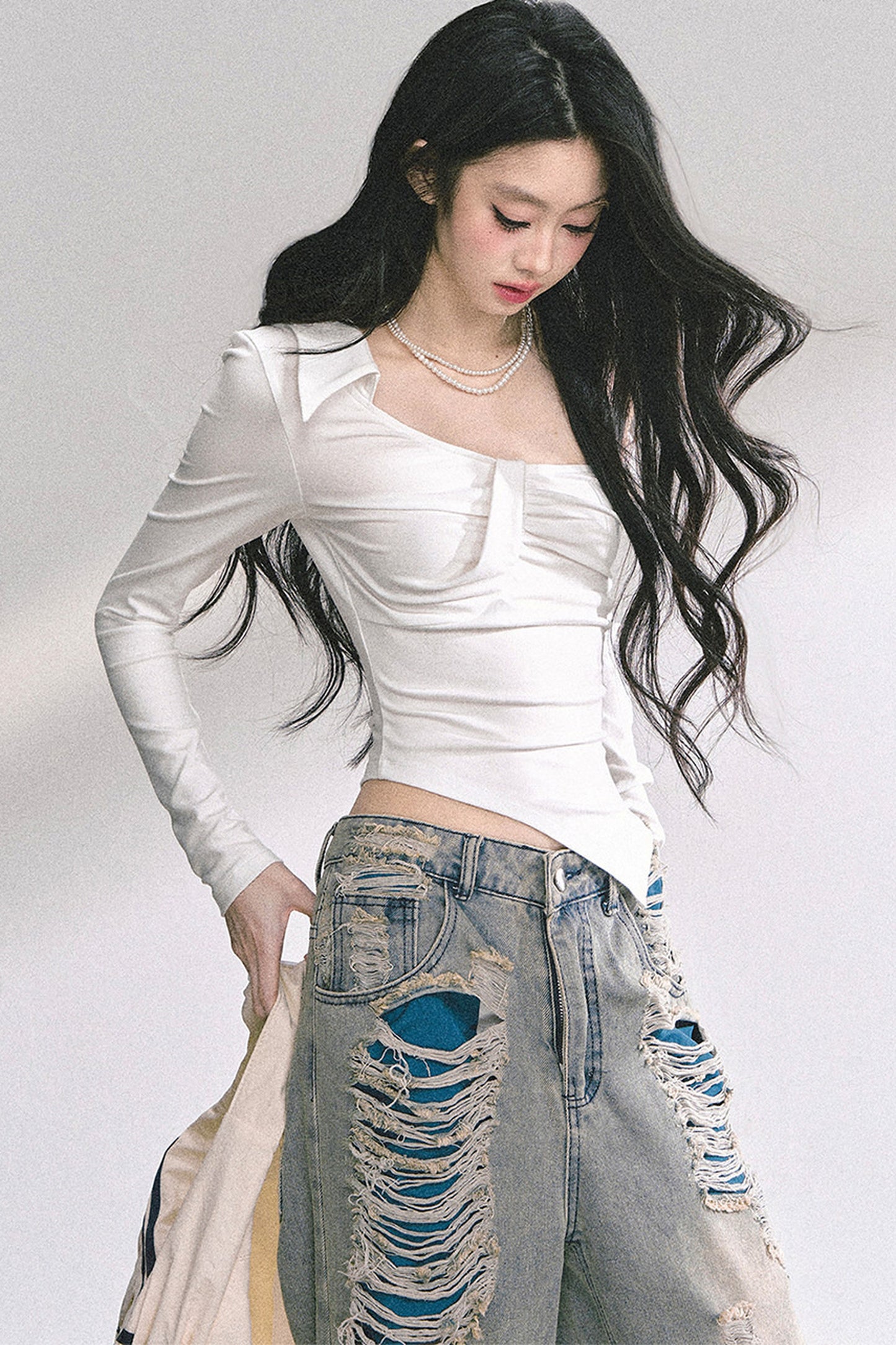 Irregular Long-Sleeved Off-Shoulder Top