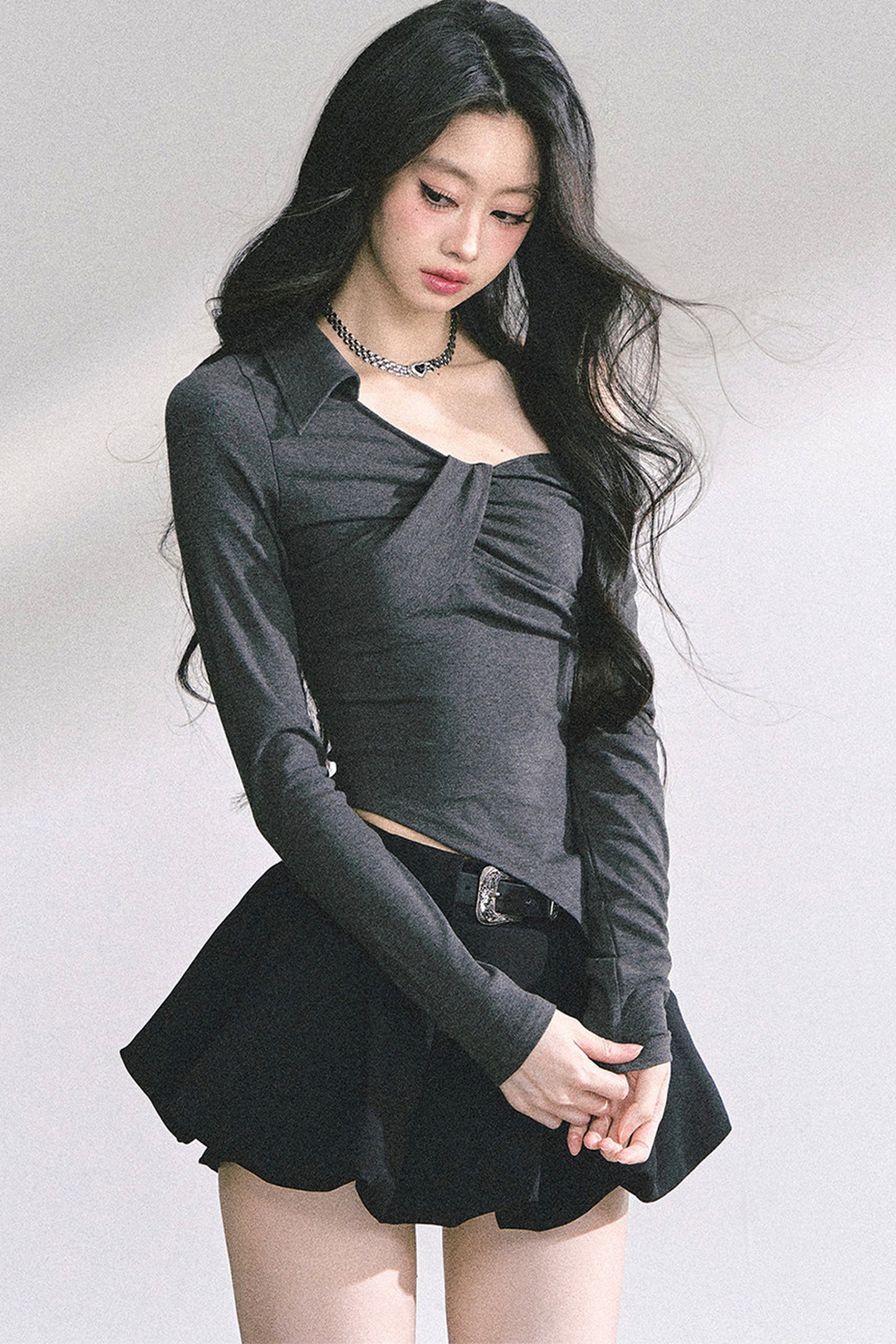 Irregular Long-Sleeved Off-Shoulder Top