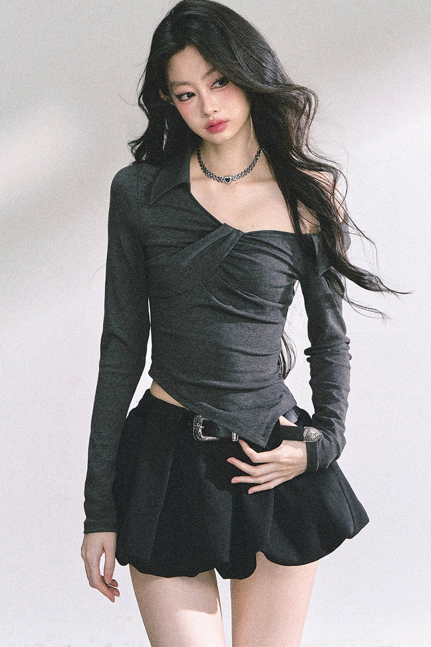 Irregular Long-Sleeved Off-Shoulder Top