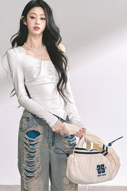 Irregular Long-Sleeved Off-Shoulder Top