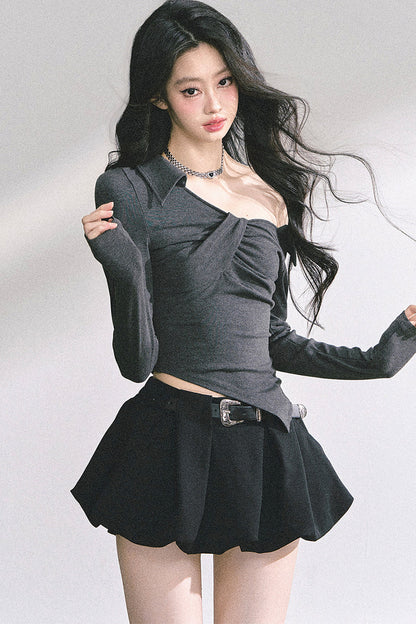 Irregular Long-Sleeved Off-Shoulder Top