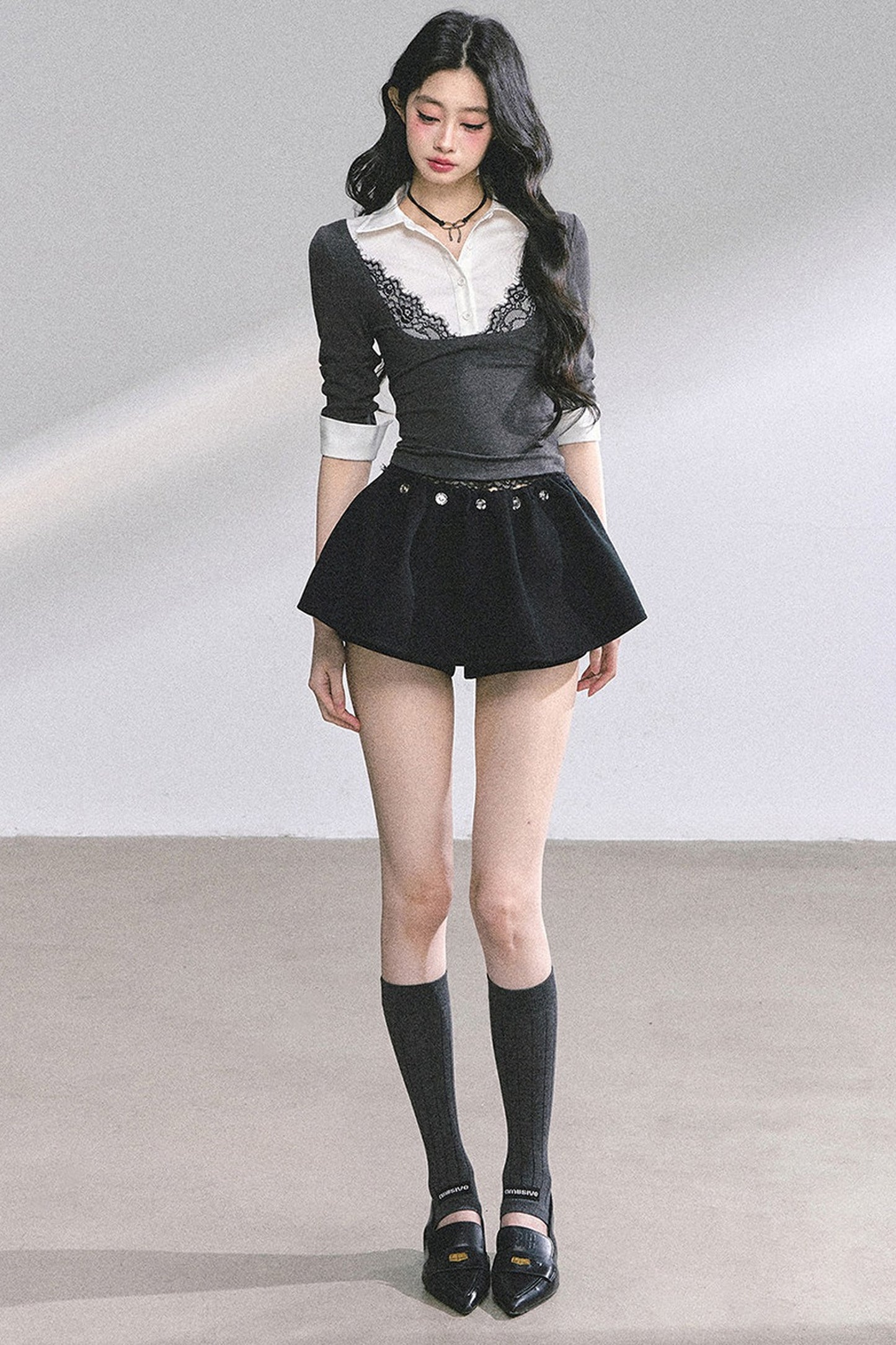 Lace Polo Collar Blouse