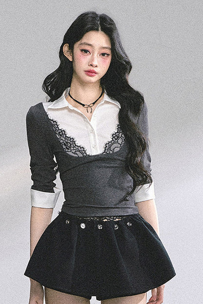 Lace Polo Collar Blouse