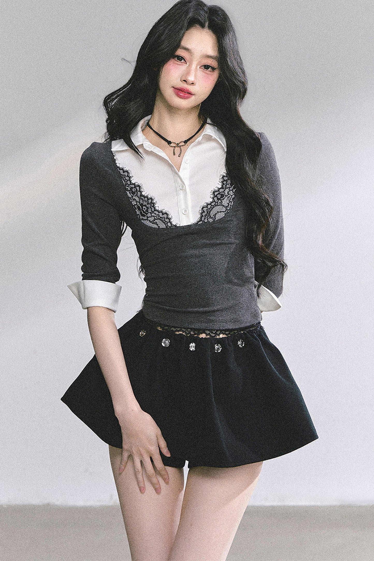 Lace Polo Collar Blouse